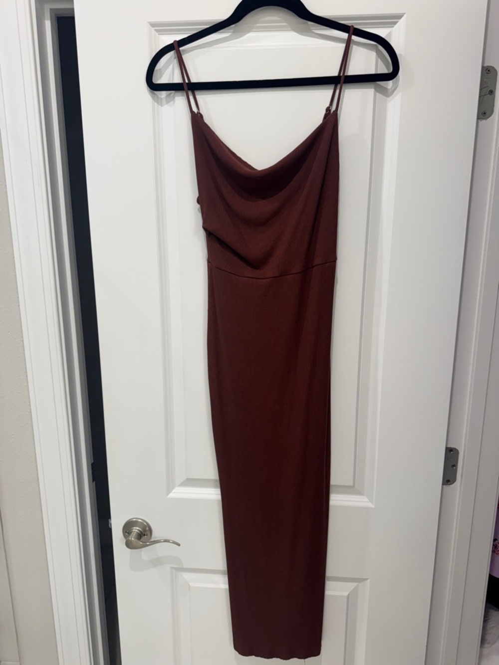 Cowl Neck Maxi Slip Dress in Rich Brown